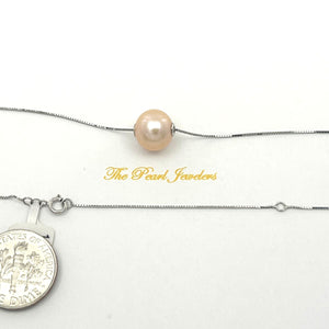 AAA Pink Pearl Slider Necklace on 14k White Gold