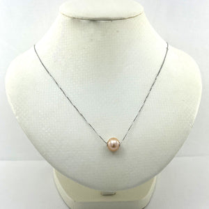 AAA Pink Pearl Slider Necklace on 14k White Gold