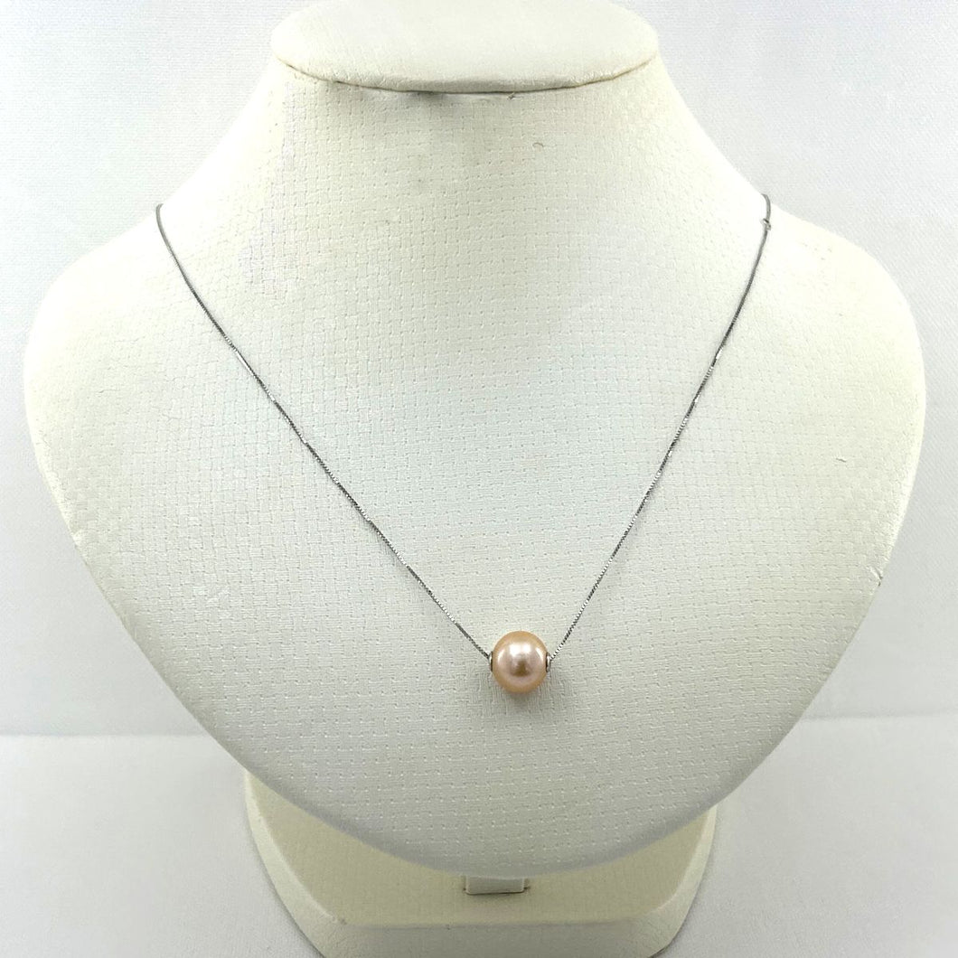 AAA Pink Pearl Slider Necklace on 14k White Gold