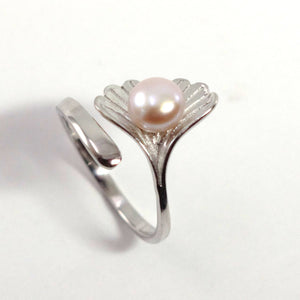 Silver .925 Pink-Lavender Freshwater Cultured Pearl Shell-Style Adjustable Ring