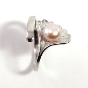 Silver .925 Pink-Lavender Freshwater Cultured Pearl Shell-Style Adjustable Ring