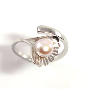 Silver .925 Pink-Lavender Freshwater Cultured Pearl Shell-Style Adjustable Ring