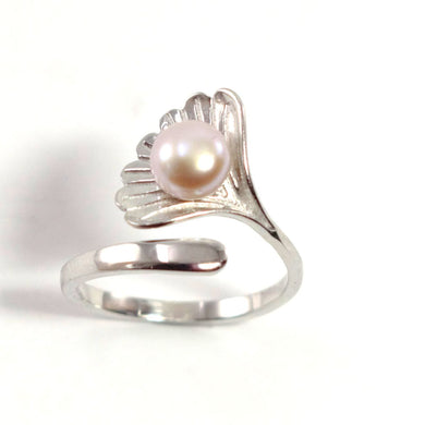 Silver .925 Pink-Lavender Freshwater Cultured Pearl Shell-Style Adjustable Ring