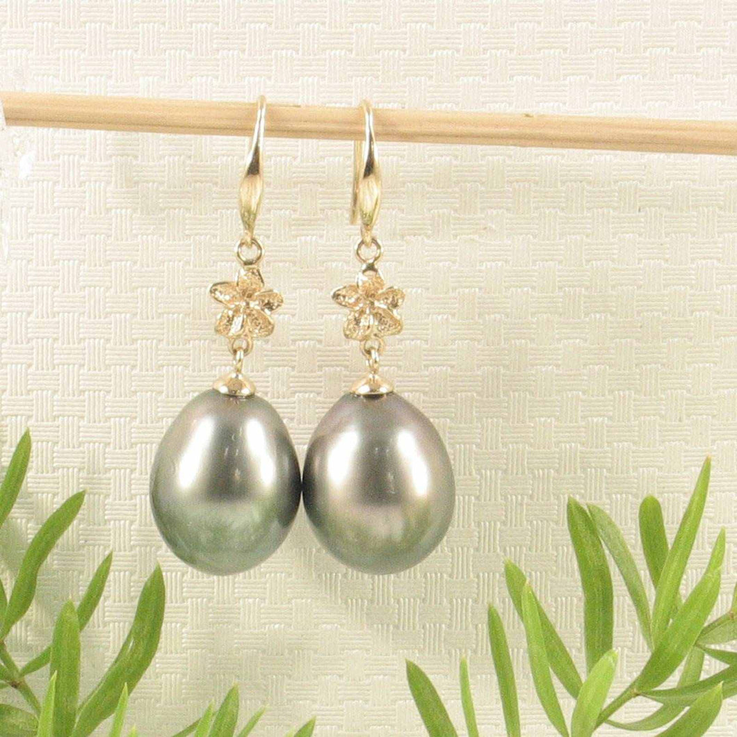 Traditional Hawaiian Plumeria Baroque Tahitian Pearl Earrings – 14k Yellow Gold