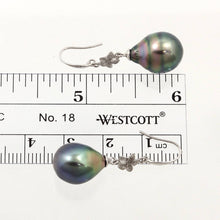 Load image into Gallery viewer, Traditional Hawaiian Plumeria Peacock Tahitian Pearl Earrings – 14k White Gold