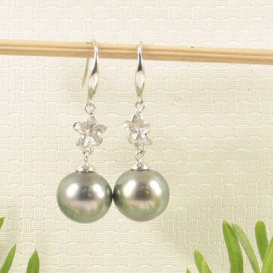Traditional Hawaiian Plumeria Tahitian Pearl Earrings – 14k White Gold