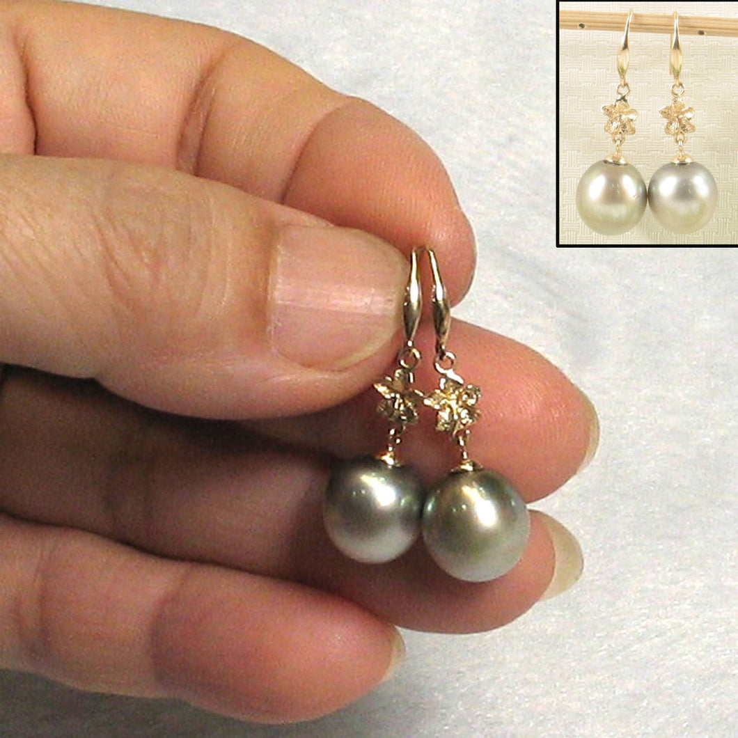 Traditional Hawaiian Plumeria Tahitian Pearl Hook Earrings – 14k Yellow Gold