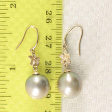Load image into Gallery viewer, Traditional Hawaiian Plumeria Tahitian Pearl Hook Earrings – 14k Yellow Gold
