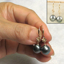 Load image into Gallery viewer, Black Tahitian Pearl Hawaiian Plumeria Hook Earrings – 14k Yellow Gold