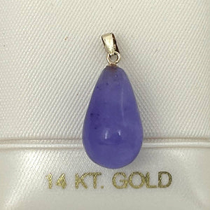 Raindrop Purple Jade 14k Solid Yellow Gold Pendant Necklace