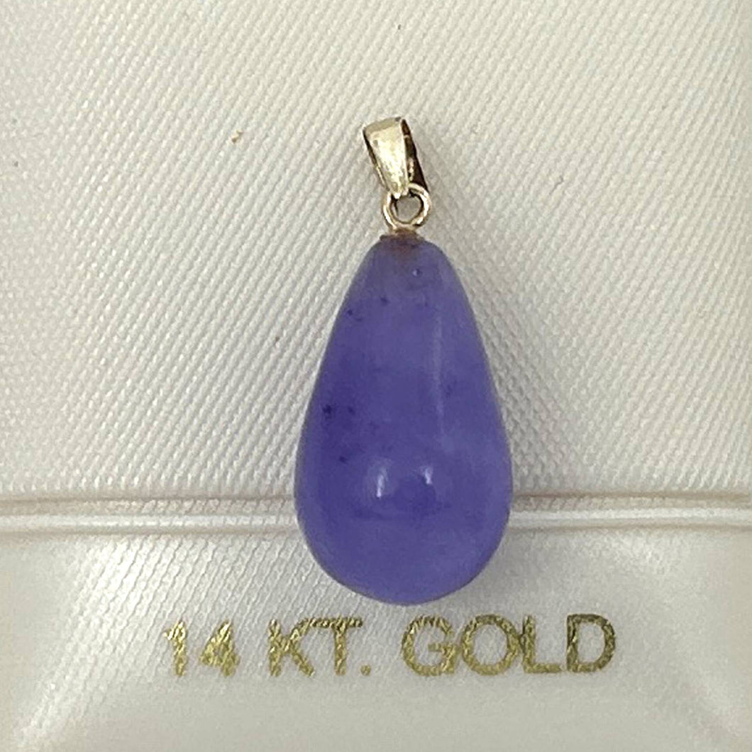 Raindrop Purple Jade 14k Solid Yellow Gold Pendant Necklace