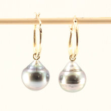Load image into Gallery viewer, Genuine Raindrop Tahitian Pearl U Hoop Dangle Earrings – 14k Yellow Gold