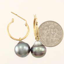 Load image into Gallery viewer, Genuine Raindrop Tahitian Pearl U Hoop Dangle Earrings – 14k Yellow Gold