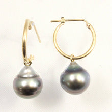 Load image into Gallery viewer, Genuine Raindrop Tahitian Pearl U Hoop Dangle Earrings – 14k Yellow Gold