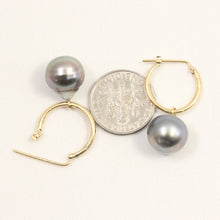 Load image into Gallery viewer, Genuine Raindrop Tahitian Pearl U Hoop Dangle Earrings – 14k Yellow Gold