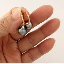 Load image into Gallery viewer, Genuine Raindrop Tahitian Pearl U Hoop Dangle Earrings – 14k Yellow Gold