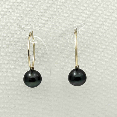 Real Black Tahitian Pearl Hoop Earrings – 14k Yellow Gold
