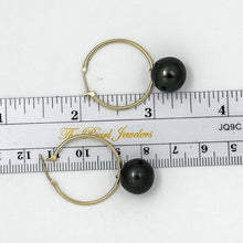 Load image into Gallery viewer, Real Black Tahitian Pearl Hoop Earrings – 14k Yellow Gold
