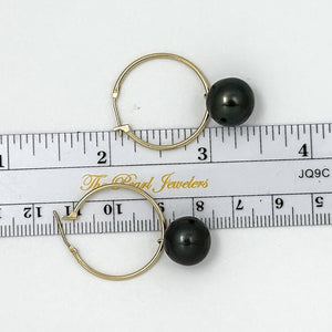 Real Black Tahitian Pearl Hoop Earrings – 14k Yellow Gold