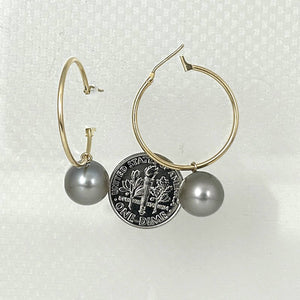 Real Tahitian Pearl Hoop Earrings – 14k Yellow Gold