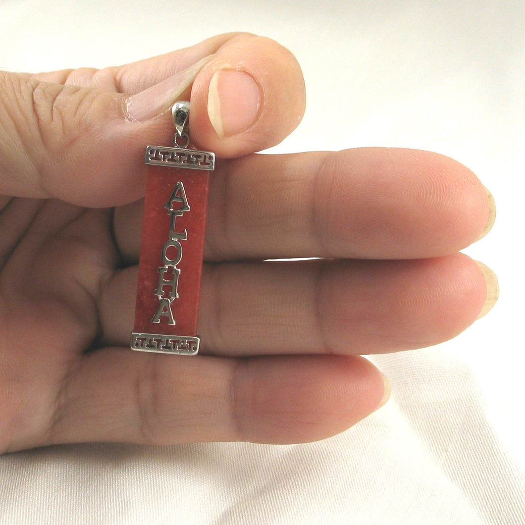 Red Jade Rectangle “Aloha” Pendant
