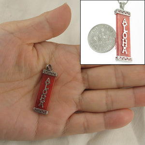Red Jade Rectangle “Aloha” Pendant