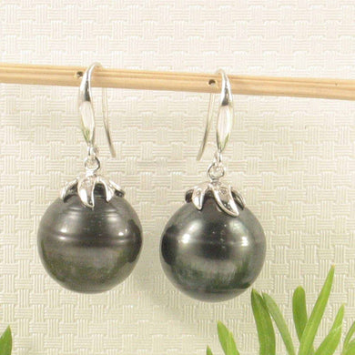 Ringed Tahitian Pearl & Diamond Hook Earrings – 14k White Gold