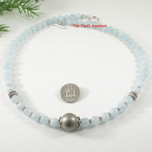 Load image into Gallery viewer, Natural Aquamarine &amp; Silver Beads Gray Tahitian Pearl Necklace