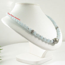 Load image into Gallery viewer, Natural Aquamarine &amp; Silver Beads Gray Tahitian Pearl Necklace