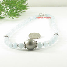 Load image into Gallery viewer, Natural Aquamarine &amp; Silver Beads Gray Tahitian Pearl Necklace