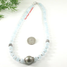 Load image into Gallery viewer, Natural Aquamarine &amp; Silver Beads Gray Tahitian Pearl Necklace