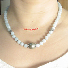 Load image into Gallery viewer, Natural Aquamarine &amp; Silver Beads Gray Tahitian Pearl Necklace