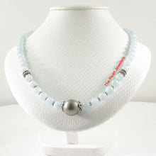 Load image into Gallery viewer, Natural Aquamarine &amp; Silver Beads Gray Tahitian Pearl Necklace