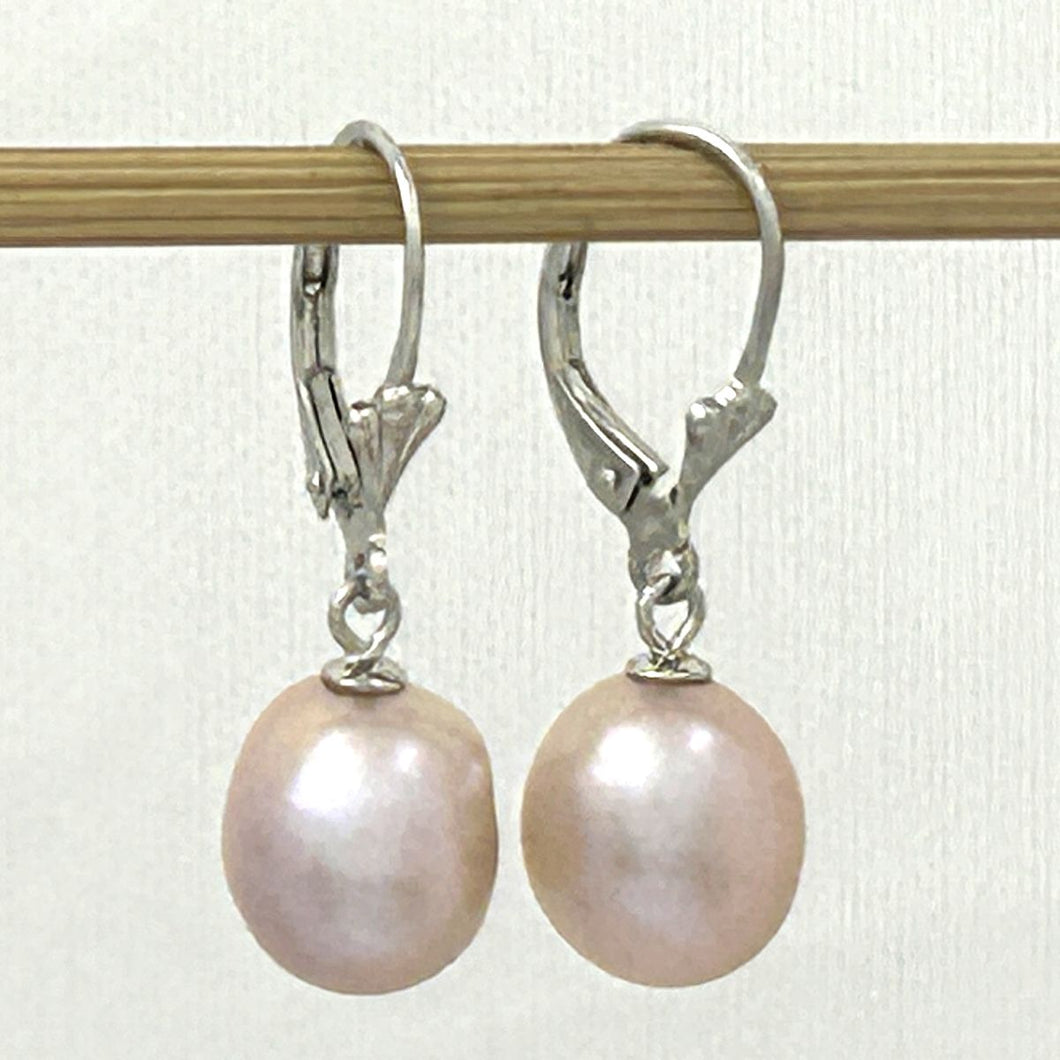 Sterling Silver Fleur De Lis Leverback Pink Baroque Pearl Earrings