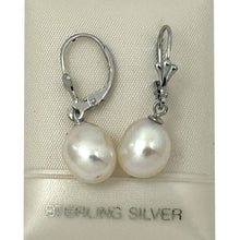 Load image into Gallery viewer, Sterling Silver Fleur De Lis Leverback White Baroque Pearl Earrings
