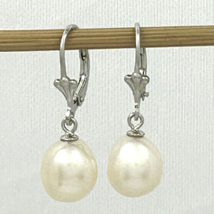 Sterling Silver Fleur De Lis Leverback White Baroque Pearl Earrings