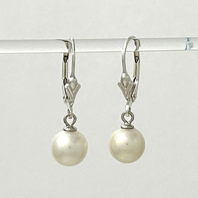 Sterling Silver Fleur De Lis Leverback White Pearl Earrings