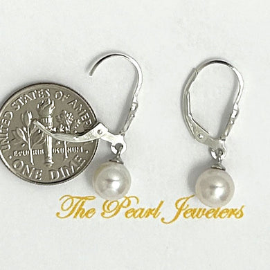 Sterling Silver Fleur De Lis Leverback White Pearl Earrings (6 mm)