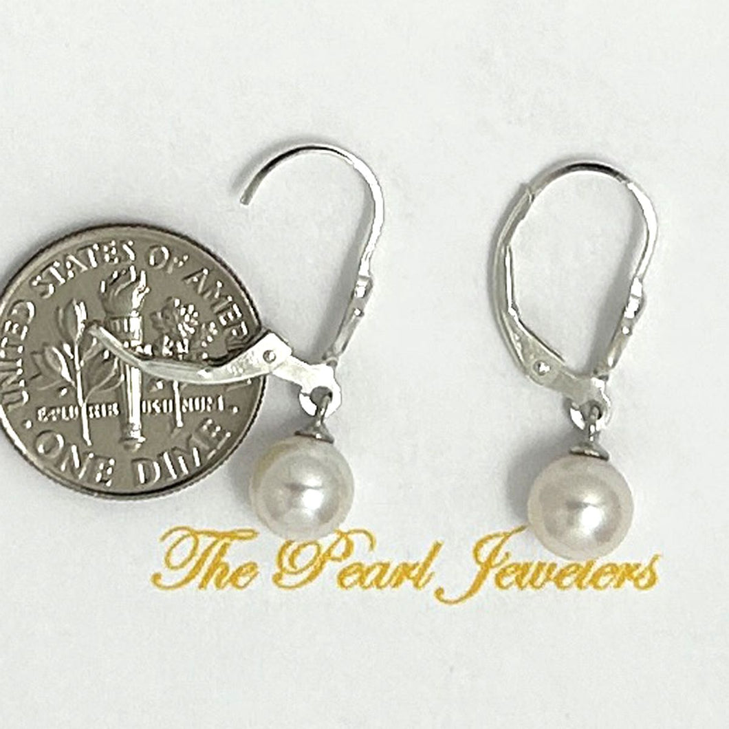 Sterling Silver Fleur De Lis Leverback White Pearl Earrings (6 mm)