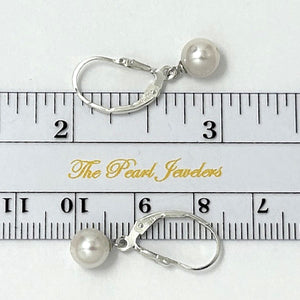 Sterling Silver Fleur De Lis Leverback White Pearl Earrings (6 mm)