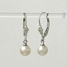 Load image into Gallery viewer, Sterling Silver Fleur De Lis Leverback White Pearl Earrings (6 mm)
