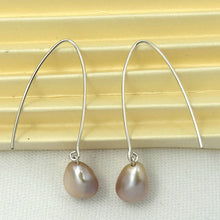 Load image into Gallery viewer, Sterling Silver V-Wire Pink Baroque Pearl Dangle Hook Earrings