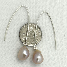 Load image into Gallery viewer, Sterling Silver V-Wire Pink Baroque Pearl Dangle Hook Earrings