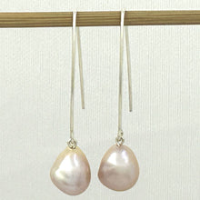 Load image into Gallery viewer, Sterling Silver V-Wire Pink Baroque Pearl Dangle Hook Earrings