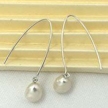 Load image into Gallery viewer, Sterling Silver V-Wire White Baroque Pearl Dangle Hook Earrings