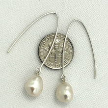 Load image into Gallery viewer, Sterling Silver V-Wire White Baroque Pearl Dangle Hook Earrings