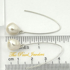 Sterling Silver V-Wire White Baroque Pearl Dangle Hook Earrings