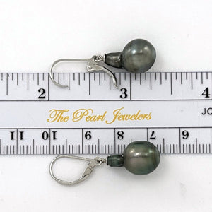Solid Sterling Silver .925 Leverback Black Tahitian Pearl Earrings