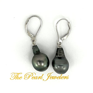 Solid Sterling Silver .925 Leverback Black Tahitian Pearl Earrings
