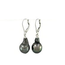 Load image into Gallery viewer, Solid Sterling Silver .925 Leverback Black Tahitian Pearl Earrings